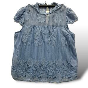 Y2K Babydoll Powder Blue Lace Blouse Size Medium Croquette Romantic